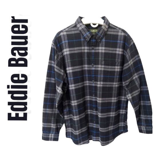 Eddie Bauer Relaxed Fit Men's Tartan Flannel Button Down Shirt - Size Large - Picture 1 of 16